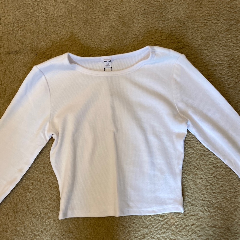 Brand new white garage long sleeve crop top